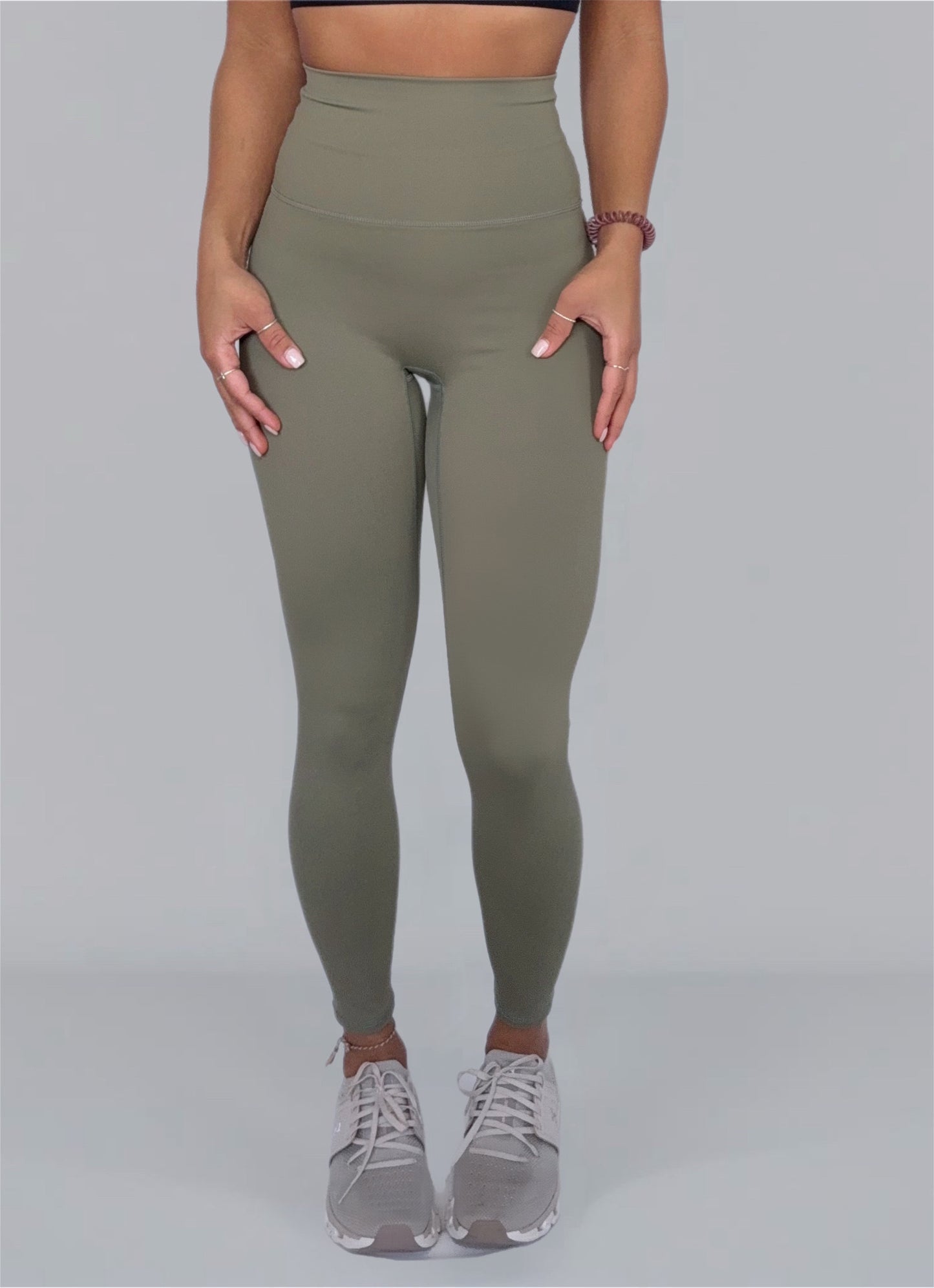 Olive green legging high-waisted without mid-seam